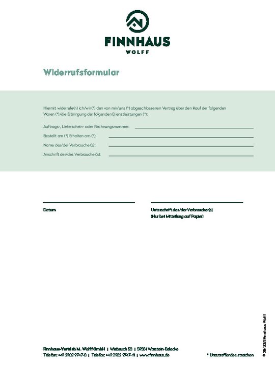 Formular Widerrufsrecht