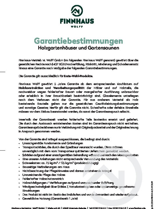 Garantiebestimmungen Holzgartenhäuser